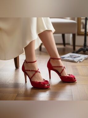 Moschino Red Peep-Toe Strappy High Heels